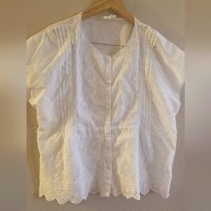 Joie White Eyelet Button-Front Cotton Blouse